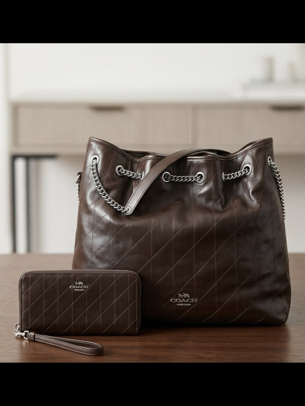 NWT Coach Large Evelyn Quilted Bag & Full Wallet Set - Maple